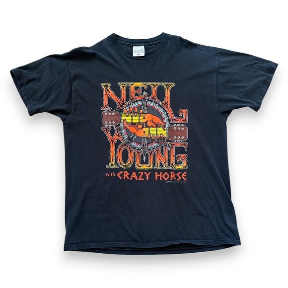 VTG 1996 Neil Young and Crazy Horse Tour T-Shirt XL Black Nice Man Rock Band - Picture 10 of 10